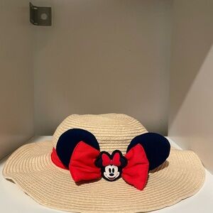 Disney Kids Straw Hat with Red and Black Minnie Mouse Bow